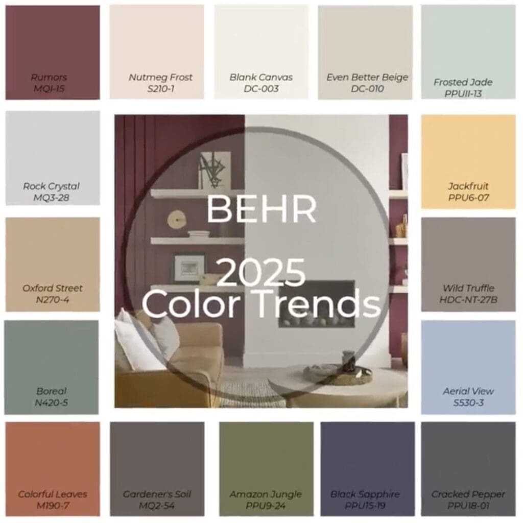 Behr 2025 Color Trends Paint Palette.