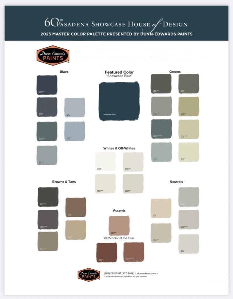 2025 Pasadena Showcase House of Design Color Palette.