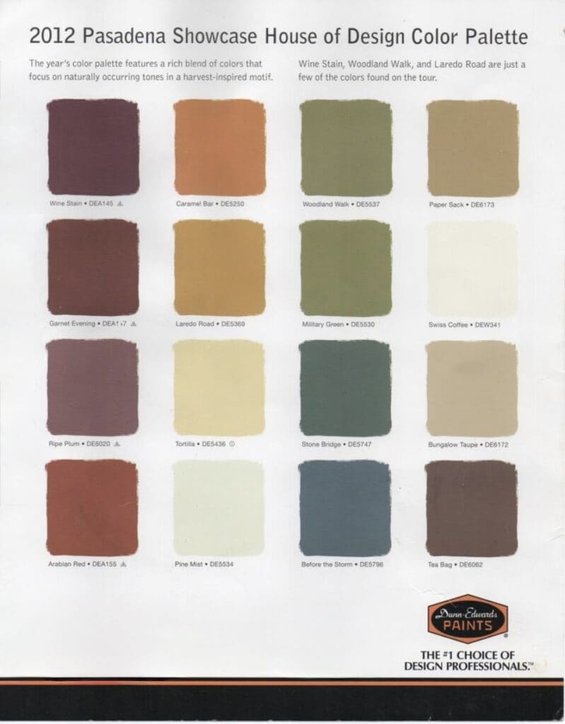 2012 Pasadena Showcase House of Design Color Palette.