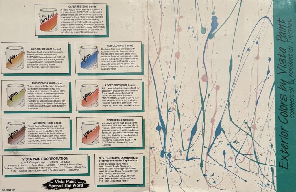 1987 Vista Paint Exterior Color Chart Front & Back.
