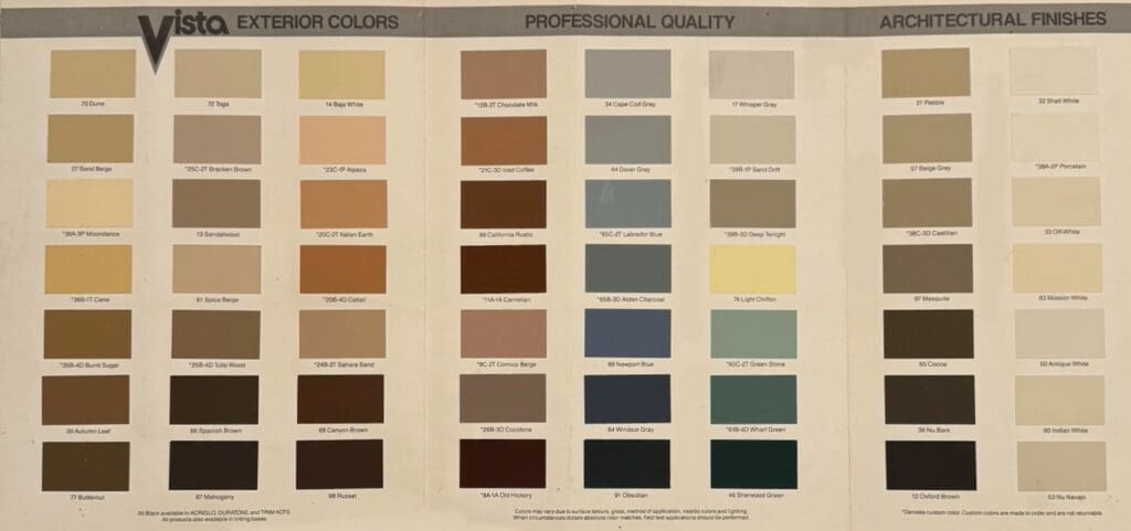 1987 Vista Paint Exterior Color Chart.