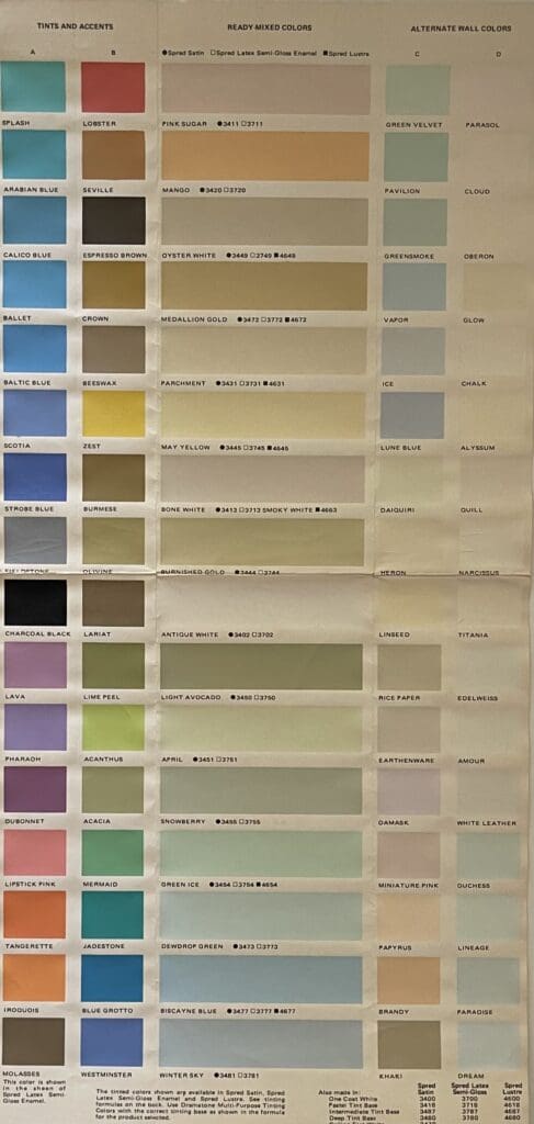Mid Century Glidden Interior Wall Paint Color Chart.