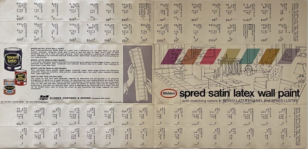 Retro Glidden Interior Colors Chart Front & Back.