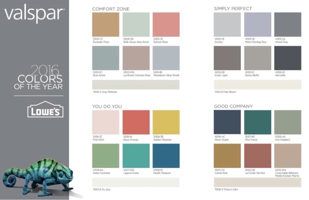 Valspar 2016 Color Trends Palette.
