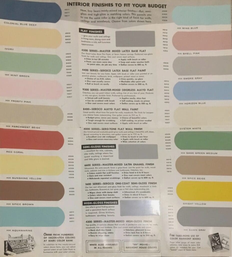 Sears 1959 Interior Paint Colors.