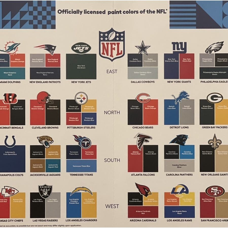 Transform any space into a celebration of your favorite NFL team with Lowe's officially licensed Valspar NFL Paint Colors collection. Whether it's a living room, bedroom, or even a man cave, the Lowe's Valspar color chart has something for you.