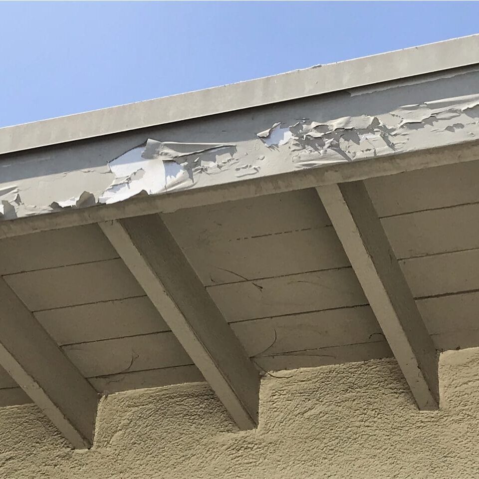 A facia is the flat vertical board that covers rafter tails that extend beyond the roofline. Facias are traditionally painted the same color as the windows and trim.