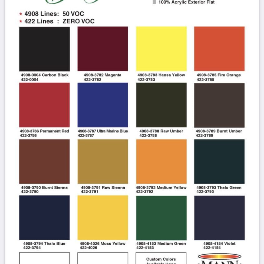 Mann Brothers Color Themes Stock Paint Chart. All Los Angeles Painting Company, Inc.