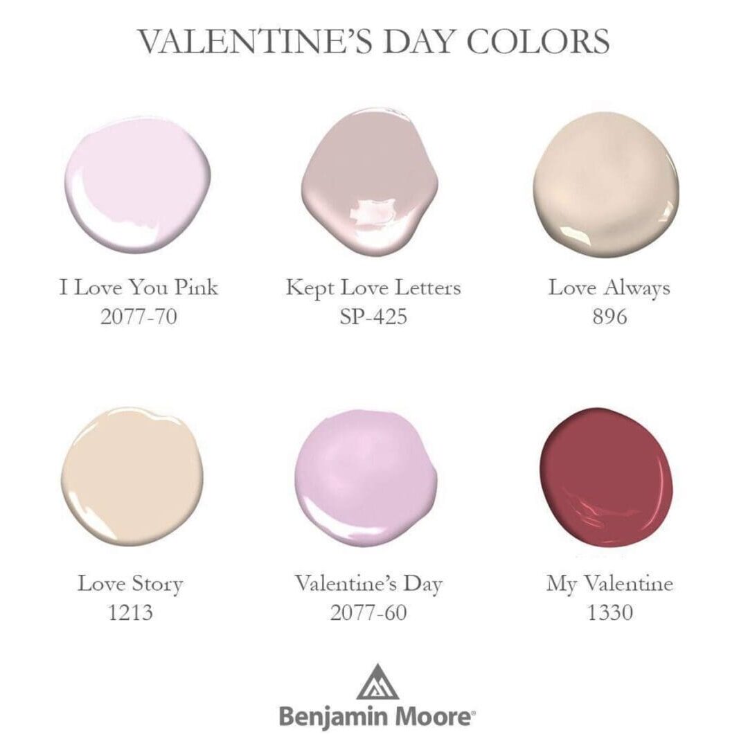 Benjamin Moore Valentine's Day Paint Color Palette.