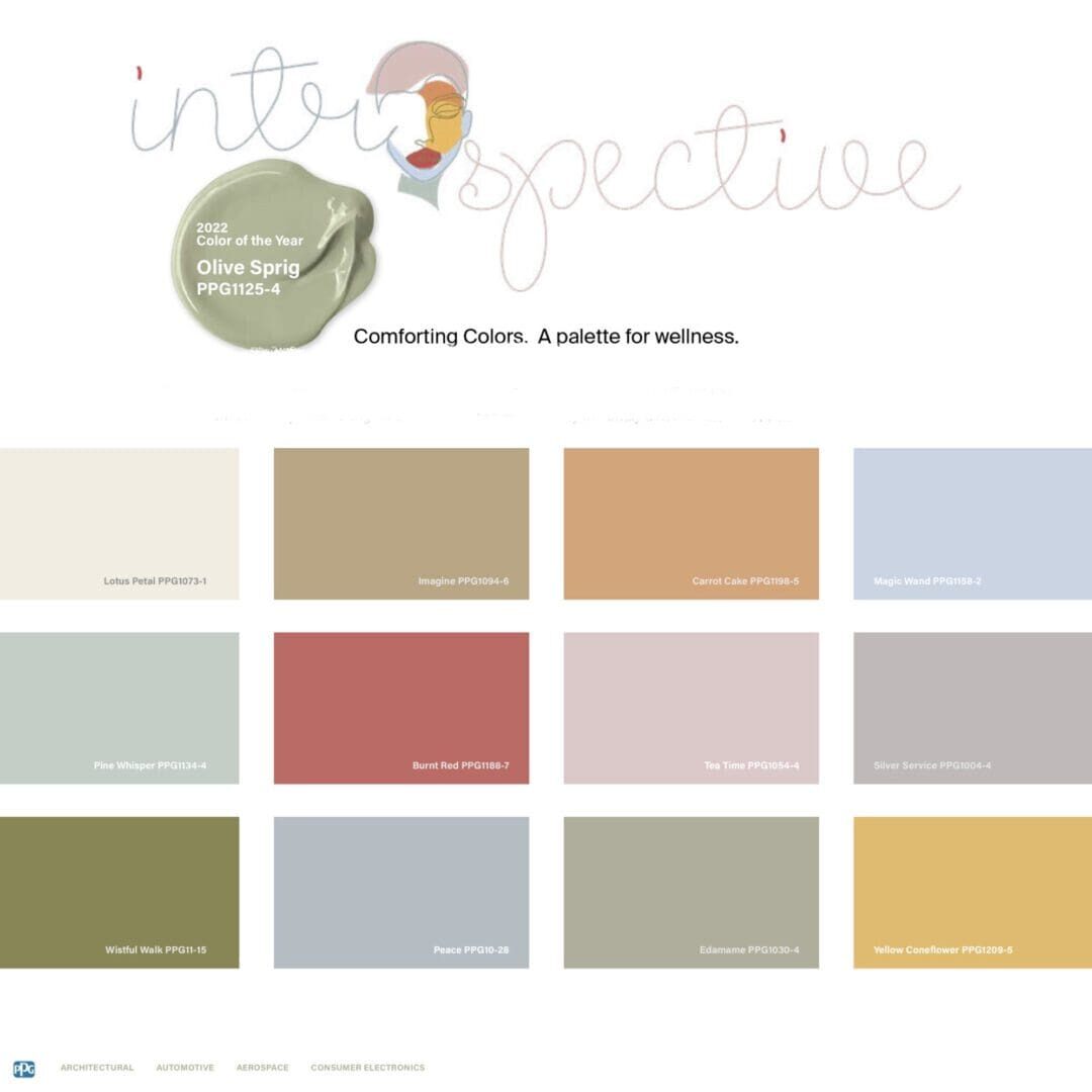 PPG 2022 Introspective Color Palette. All Los Angeles Painting Company, Inc.