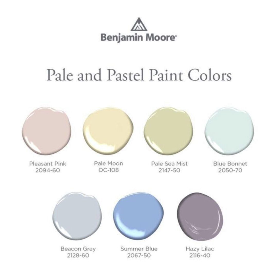 Benjamin Moore Pale and Pastel Color Palette.